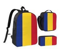 GaxfjRu Sac à dos d'école léger imprimé drapeau de la Roumanie, sac à dos d'école 3 pièces avec boîte à déjeuner et trousse à crayons