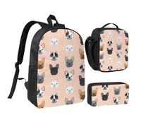 GaxfjRu Sac à dos d'école léger imprimé français, sac à dos d'école, sac à dos d'école, boîte à déjeuner et trousse à crayons