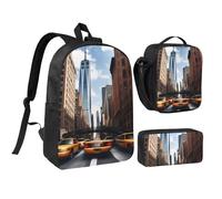 GaxfjRu Sac à dos d'école léger imprimé New York, sac à dos d'école avec boîte à déjeuner et trousse à crayons