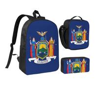 GaxfjRu Sac à dos d'écolier léger imprimé drapeau de New York, sac à dos d'école avec boîte à déjeuner et trousse à crayons