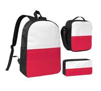 GaxfjRu Sac à dos d'écolier léger imprimé drapeau polonais, sac à dos d'école avec boîte à déjeuner et trousse à crayons