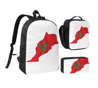 GaxfjRu Sac à dos léger avec carte du Maroc imprimé drapeau du Maroc - Sac à dos d'école avec boîte à déjeuner et trousse à crayons