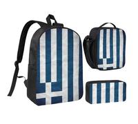 GaxfjRu Sac à dos léger imprimé drapeau grec, sac à dos d'école, sac à dos d'école avec boîte à déjeuner et trousse à crayons