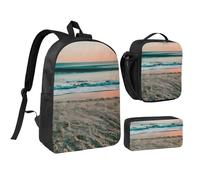 GaxfjRu Sac à dos léger imprimé sur le thème de la plage, coucher de soleil, sac à dos d'école, sac à dos d'école avec boîte à déjeuner et trousse à crayons
