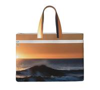 GaxfjRu Sac fourre-tout en toile avec impression « Last Sun Rays of Over The Sea Waves » pour ordinateur portable pour femme, sac de travail décontracté pour voyage, bureau, université