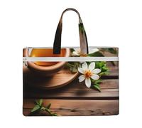 GaxfjRu Sac fourre-tout en toile pour ordinateur portable avec imprimé fleur sarcelle sur planche de bois pour femme, sac de travail décontracté pour voyage, bureau, université