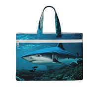 GaxfjRu Sac fourre-tout en toile pour ordinateur portable avec imprimé requin bleu pour femme, sac de travail décontracté pour voyage, bureau, université