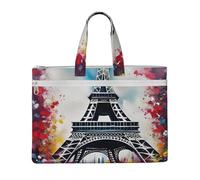 GaxfjRu Sac fourre-tout en toile pour ordinateur portable Motif Tour Eiffel Paris pour femme Sac de travail décontracté pour voyage, bureau, université