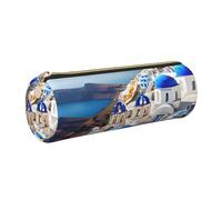 GaxfjRu Santorini Étui en cuir avec fermeture éclair pour stylos à bille et crayons Motif île grecque