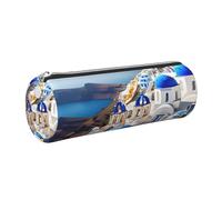 GaxfjRu Santorini Étui en cuir avec fermeture éclair pour stylos à bille et crayons Motif île grecque