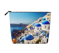 GaxfjRu Santorini Trousse de maquillage de voyage avec fermeture éclair Motif île grecque sur la mer, noir, One Size