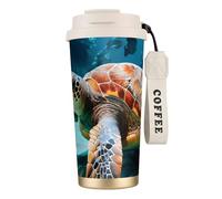 GaxfjRu Sea Turtle Tasse à café isotherme en acier inoxydable de 591 ml avec couvercle, gobelet pour boissons chaudes et froides