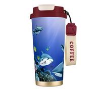 GaxfjRu Shark Swimming Under The Sea Tasse à café isotherme en acier inoxydable pour boissons chaudes et froides - 591 ml