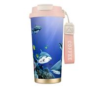 GaxfjRu Shark Swimming Under The Sea Tasse à café isotherme en acier inoxydable pour boissons chaudes et froides - 591 ml