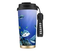 GaxfjRu Shark Swimming Under The Sea Tasse à café isotherme en acier inoxydable pour boissons chaudes et froides - 591 ml