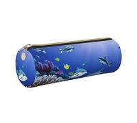 GaxfjRu Shark Swimming Under The Sea Trousse ronde en cuir synthétique pour stylos, crayons, marqueurs, petites fournitures Fermeture éclair en métal avec cuir, doré, Taille unique, Porte-cartes