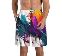 GaxfjRu Short de bain à séchage rapide avec poches pour homme Motif éclaboussures de peinture, blanc, 3X-Large
