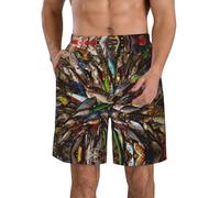 GaxfjRu Short de bain imprimé appât de pêche pour homme - Séchage rapide - Avec poches - Short de plage pour homme, blanc, Medium