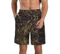 GaxfjRu Short de bain pour homme à séchage rapide avec poches et imprimé marbre doré, blanc, Large