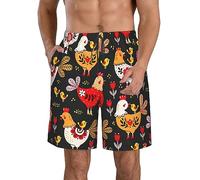 GaxfjRu Short de bain pour homme avec imprimé coq et poules - Séchage rapide - Avec poches - Short de plage pour homme, blanc, Large