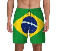 GaxfjRu Short de bain pour homme avec motif drapeau brésilien - Séchage rapide - Imprimé 3D - Avec poche pour téléphone, noir, XX-Large