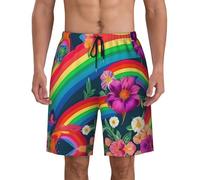 GaxfjRu Short de plage pour homme avec poches Motif fleurs arc-en-ciel, Noir , XL