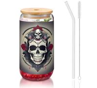GaxfjRu Skull Yoga Tasses en verre avec couvercles et paille en verre, tasses en verre plus larges pour smoothies, thé, cola, soda