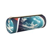 GaxfjRu Space Planet Earth Trousse ronde en cuir synthétique pour stylos, crayons, marqueurs, petites fournitures Fermeture éclair en métal avec cuir, doré, Taille unique, Porte-cartes