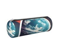GaxfjRu Space Planet Earth Trousse ronde en cuir synthétique pour stylos, crayons, marqueurs, petites fournitures Fermeture éclair en métal avec cuir, Argenté., Taille unique, Porte-cartes