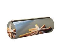 GaxfjRu Starfish Lighthouse Beach Trousse ronde en cuir synthétique pour stylos, crayons, marqueurs, petites fournitures Fermeture éclair en métal avec cuir, doré, Taille unique, Porte-cartes