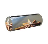 GaxfjRu Starfish Lighthouse Beach Trousse ronde en cuir synthétique pour stylos, crayons, marqueurs, petites fournitures Fermeture éclair en métal avec cuir, Argenté., Taille unique, Porte-cartes