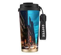 GaxfjRu Streets of New York City Tasse à café isotherme en acier inoxydable de 591 ml avec couvercle, gobelet pour boissons chaudes et froides