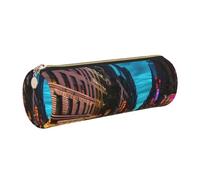 GaxfjRu Streets of New York City Trousse ronde en cuir synthétique pour stylos, crayons, marqueurs, petites fournitures Fermeture éclair en métal avec cuir, doré, Taille unique, Porte-cartes