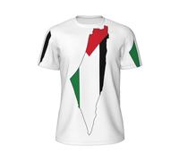 GaxfjRu T-shirt à séchage rapide pour homme, motif carte du drapeau de la Palestine, chemises de sport à manches courtes pour entraînement, Noir , L