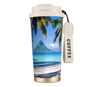 GaxfjRu Tahiti Beaches Tasse à café isotherme à double couvercle 500 ml en acier inoxydable 316 avec paille