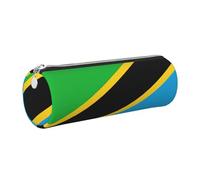GaxfjRu Tanzania Flag Trousse ronde en cuir synthétique pour stylos, crayons, marqueurs, petites fournitures, fermeture éclair en métal avec cuir, Argenté., Taille unique, Porte-cartes