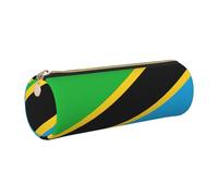 GaxfjRu Tanzania Flag Trousse ronde en cuir synthétique pour stylos, crayons, marqueurs, petites fournitures, fermeture éclair en métal avec cuir, doré, Taille unique, Porte-cartes