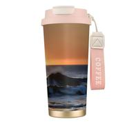 GaxfjRu Tasse à café isotherme à double couvercle en acier inoxydable 316 avec paille et inscription « Last Sun Rays of Over The Sea Waves » - 500 ml