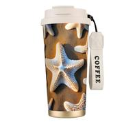 GaxfjRu Tasse à café isotherme à double couvercle en acier inoxydable 316 avec paille Motif étoiles de mer 500 ml
