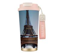 GaxfjRu Tasse à café isotherme à double couvercle en acier inoxydable 316 avec paille Motif Paris Tour Eiffel 500 ml