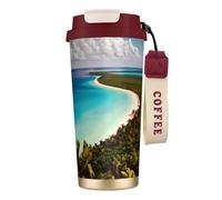 GaxfjRu Tasse à café isotherme à double couvercle imprimé île de Cuba, 500 ml, couche intérieure en acier inoxydable 316 avec paille