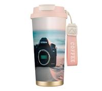 GaxfjRu Tasse à café isotherme à double couvercle imprimé plage d'été 500 ml, couche intérieure en acier inoxydable 316 avec paille