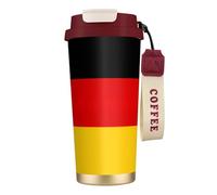 GaxfjRu Tasse à café isotherme en acier inoxydable avec couvercle - Motif drapeau allemand - Pour boissons chaudes et froides - 591 ml