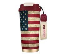 GaxfjRu Tasse à café isotherme en acier inoxydable avec couvercle, motif drapeau américain, pour boissons chaudes et froides, 591 ml