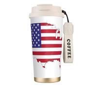 GaxfjRu Tasse à café isotherme en acier inoxydable pour boissons chaudes et froides - 591 ml - Motif carte du drapeau des États-Unis