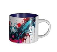 GaxfjRu Tasses en céramique faites à la main avec impression abstraite, éclaboussures de peinture, tasses à paroi épaisse, avec poignée en C pour café, thé et cadeaux