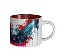 GaxfjRu Tasses en céramique faites à la main avec impression abstraite, éclaboussures de peinture, tasses à paroi épaisse, avec poignée en C pour café, thé et cadeaux