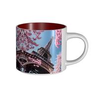 GaxfjRu Tasses en céramique faites à la main avec impression de la Tour Eiffel de Paris, grande capacité, avec poignée en C pour café, thé et cadeaux
