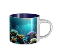 GaxfjRu Tasses en céramique faites à la main avec impression de paysages sous-marins, grande capacité, tasses à paroi épaisse, avec poignée en C pour café, thé et cadeaux