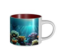 GaxfjRu Tasses en céramique faites à la main avec impression de paysages sous-marins, grande capacité, tasses à paroi épaisse, avec poignée en C pour café, thé et cadeaux